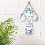 The Lord saves those who are crushed in spirit Cross Hanging Sign | Rustic Twine | Inspiring Religious Bible Decor