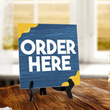Order Here 5"x 5" Square Table Sign With Acrylic Easel | Restaurant & Cafe Décor