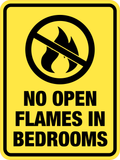 Portrait Round Plus No Open Flames in Bedrooms Wall or Door Sign | Home Safety Sign