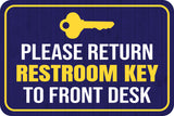 Classic Framed Plus Please Return Restroom Key To Front Desk Wall or Door Sign | Friendly Public Bathroom Signage