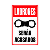 Portrait Round Plus Ladrones Serán Acusados Wall or Door Sign | Spanish Shoplifting Retailer Signage
