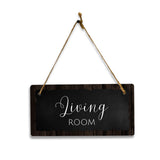 Living Room 5x10 Hanging Plus Wall or Door Sign | Rustic Twine | Range of Vibrant Decor Styles | Room Signs For Home and Business