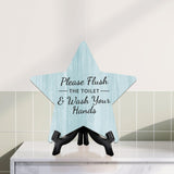 Sign ByLITA Please Flush The Toilet & Wash Your Hands, Wood Color, Star Table Sign (6"x5")