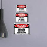 Classic Framed Plus Peligro Estación De Carga De Baterías Door or Wall Sign | Spanish Business Signage