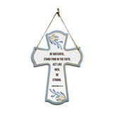 Be watchful, stand firm in the faith, act like men, be strong. Corinthians 16:13 11.5" x 8" Cross Hanging Sign | Rustic Twine | Inspiring Religious Bible Decor