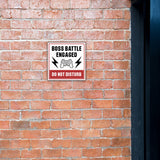 Square Plus Boss Battle Engaged - Do Not Disturb Wall or Door Sign | Easy Installation | Gaming Room Signage