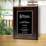 Music Competition Customizable Award Plaque | Easel Mount Option | Achievement and Recognition Personalizable Plaques