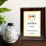 Table Tennis Customizable Wooden Award Plaque | Easel Mount Option | Achievement and Recognition Personalizable Plaques | Sports Award