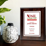 Chili Cook Off Competition Customizable Award Plaque | Easel Mount Option | Achievement and Recognition Personalizable Plaques