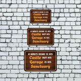 Classic Framed Plus A Man's Home Is His Castle But His Garage Is His Sanctuary Door or Wall Sign | Home Decor