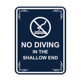Signs ByLITA Portrait Round No Diving in The Shallow End Door or Wall Sign | Easy Installation | Elegant Design | Pool Safety