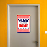 Portrait Round Plus Stars, Stripes, and Proud: Welcome to Our Home Door or Wall Sign | Easy Installation | Patriotic Stars and Stripes USA Pride Sign