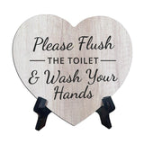 Signs ByLITA Heart Please Flush The Toilet & Wash Your Hands, Wood Color, Table Sign (6