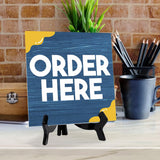 Order Here 5"x 5" Square Table Sign With Acrylic Easel | Restaurant & Cafe Décor