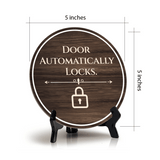 Door Automatically Locks Circle Table Sign with Acrylic Stand (5x5") | Patron Guest Comfort and Safety Sign