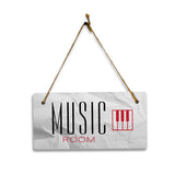 Music Room 5x10 Hanging Plus Wall or Door Sign | Rustic Twine | Range of Vibrant Decor Styles | Room Signs For Home and Business