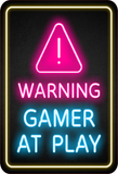 Portrait Round Plus Warning: Gamer at Play Wall or Door Sign | Easy Installation | Gaming | Home Decor