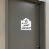 Please Leave The Space Clean For The Next Person' Headstone ? Wall/Door Restroom & Hygiene Sign