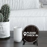 Please Check In Circle Table Sign with Acrylic Stand (5x5") | Business Reception Desk Kiosk Sign