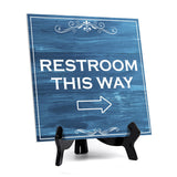 Signs ByLITA Restroom This Way, Wood Color, Square Table Sign (5" x 5")