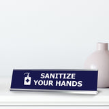 Sanitize your hands, Blue Silver Frame, Desk Sign (2x8")