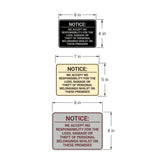 Signs ByLITA Classic Framed Notice: We Accept No Responsibility For The Loss, Damage or Theft of Personal Belongings Whilst On These Premises Door or Wall Sign Easy Installation | Warning Health & Safety | Office & Venues