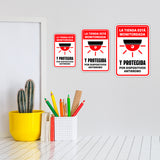 Portrait Round Plus La tienda está monitoreada y protegida por dispositivos antirrobo Wall or Door Sign | Spanish Dressing Room Retailer Signage