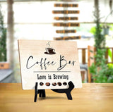 Coffee Bar. Love is Brewing Table Sign with Easel Stand, 6" x 8"