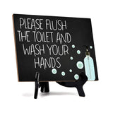 Signs ByLITA Please Flush The Toilet And Wash Your Hands, Hygiene Table Sign, 6