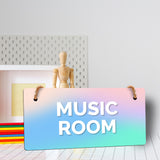 Music Room 5x10 Hanging Plus Wall or Door Sign | Rustic Twine | Range of Vibrant Decor Styles | Room Signs For Home and Business