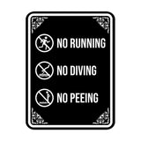 Signs ByLITA Portrait Round No Running, No Diving, No Peeing Door or Wall Sign | Easy Installation | Elegant Design | Pool Safety