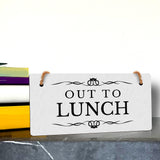 Out to Lunch 5" x 10" Hanging Wall or Door Sign | Rustic Twine | Stylish Business or Office Signage