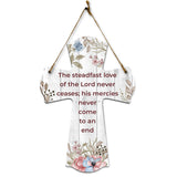 The steadfast love of the Lord never ceases; his mercies never come to an end Cross Hanging Sign | Rustic Twine | Inspiring Religious Bible Decor