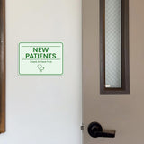 Classic Framed Plus New Patients – Check In Here First Door or Wall Sign | Medical Facility Greeting & Reception