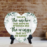 You Are The Anchor that Keeps Me Grounded and the Wings That Lift Me Higher Heart Table Sign with Acrylic Stand (6x5") | Cute Couples Signs
