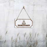 Sanctuary 5x10 Hanging Plus Wall or Door Sign | Religious Rustic Wood Sign