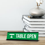 Table Open, Green Black Frame, Desk Sign (2x8")