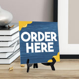 Order Here 5"x 5" Square Table Sign With Acrylic Easel | Restaurant & Cafe Décor
