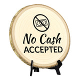 Customer Interaction Rustic Wood Discs – Natural Bark-Edge with a Sleek Black Acrylic Easel
