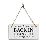 Back in 5 Minutes 5" x 10" Hanging Wall or Door Sign | Rustic Twine | Stylish Business or Office Signage