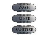 Signs ByLITA Designer Wash Rinse Sanitize Sign - Easy Installation | Durable Wall or Door Sign