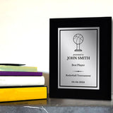 Basketball Customizable Black Frame Wooden Award Plaque | Easel Mount Option | Achievement and Recognition Personalizable Plaques