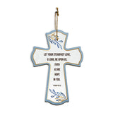 Let your steadfast love, O Lord, be upon us, even as we hope in you. Psalm 33:22 11.5" x 8" Cross Hanging Sign | Rustic Twine | Inspiring Religious Bible Decor