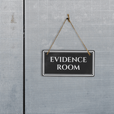 Evidence Room 5" x 10" Hanging Wall or Door Sign | Legal and Court House Rustic Twine Signage