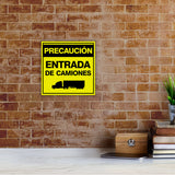 Square Plus Precaución Entrada De Camiones Wall or Door Sign | Spanish | Health & Safety Warehouse Business Signage