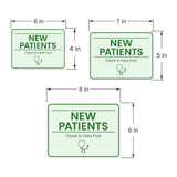 Classic Framed Plus New Patients – Check In Here First Door or Wall Sign | Medical Facility Greeting & Reception
