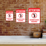 Portrait Round Plus Attention Shower Shoes Required Wall or Door Sign | Indoor Gym Signage