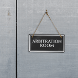 Arbitration Room 5" x 10" Hanging Wall or Door Sign | Legal and Court House Rustic Twine Signage