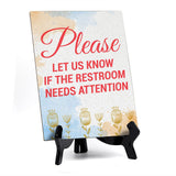 Signs ByLita Please Let Us Know if The Restroom Needs Attention, Blue Watercolor Table Sign (6 x 8