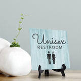 Signs ByLITA Unisex Restroom, Wood Color, Square Table Sign (5" x 5”)